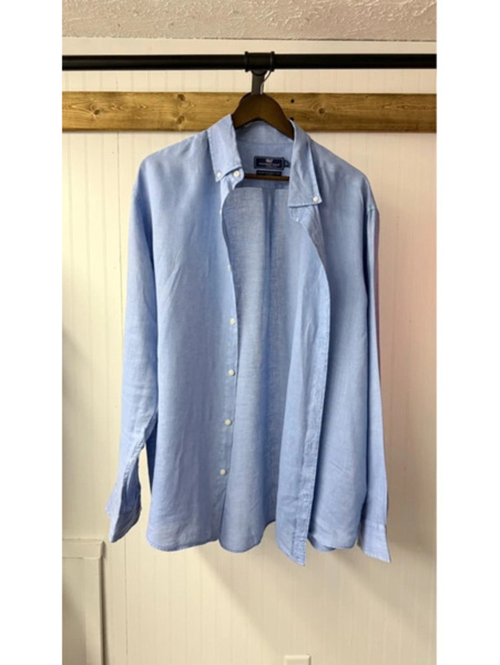 Vineyard vines a light blue linen long-sleeve button-down shirt xl preppy resort
